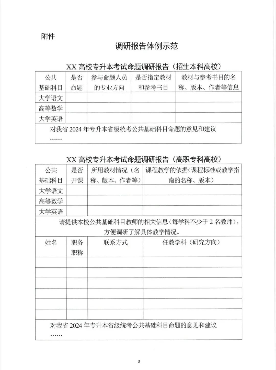 关于开展2024年湖南省普通高等学校专升本考试命题书面调研工作的函