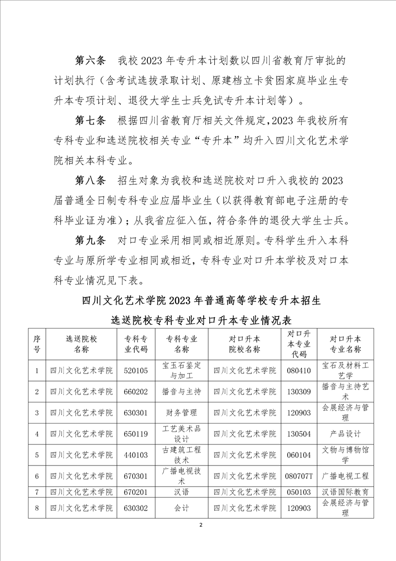 2023年四川文化艺术学院专升本招生简章(图2)
