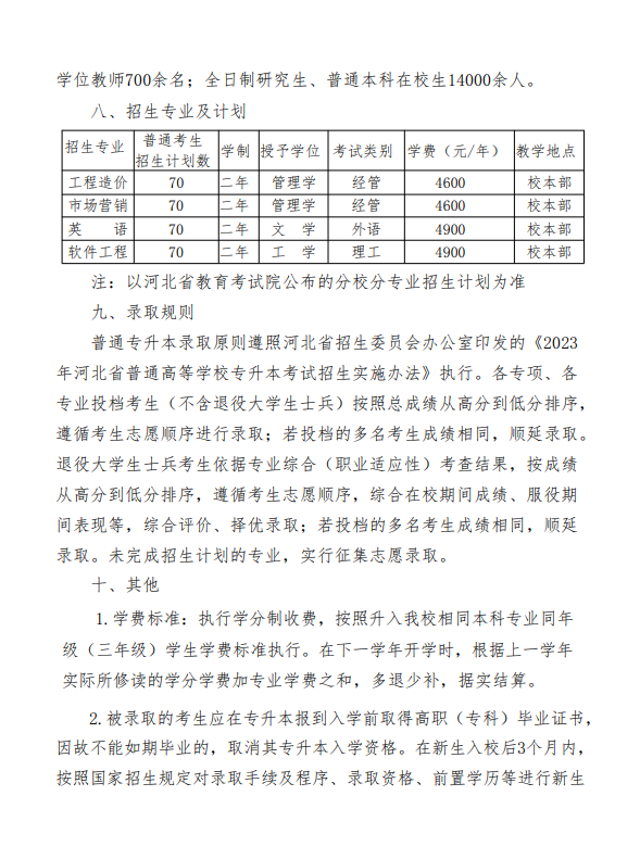 2023年北华航天工业学院专升本招生章程(图2)