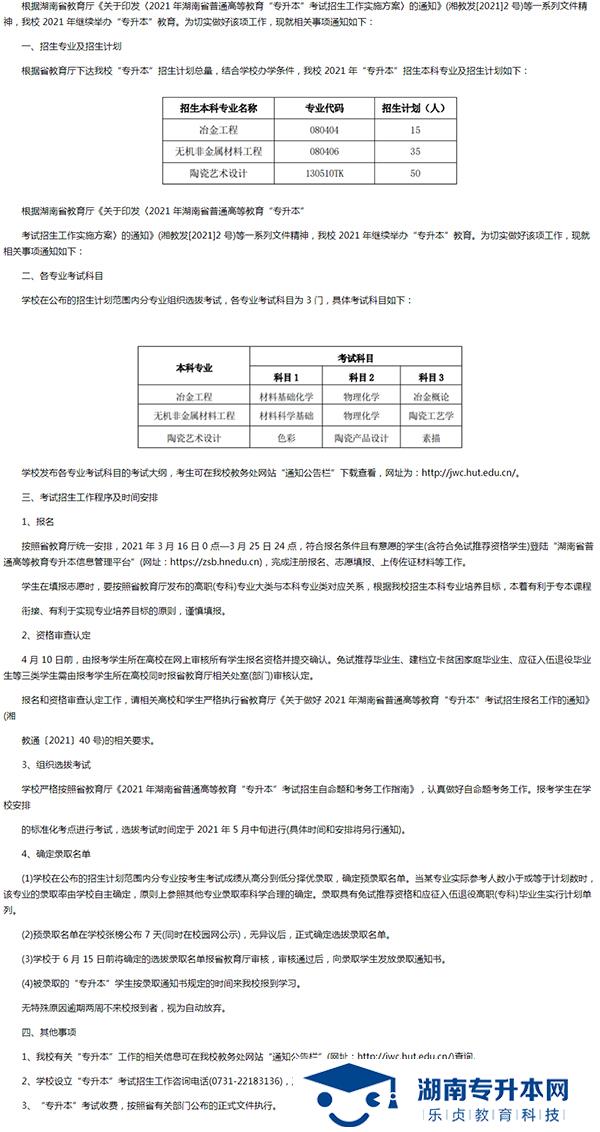 湖南工业大学2021年“专升本”招生章程(图1)
