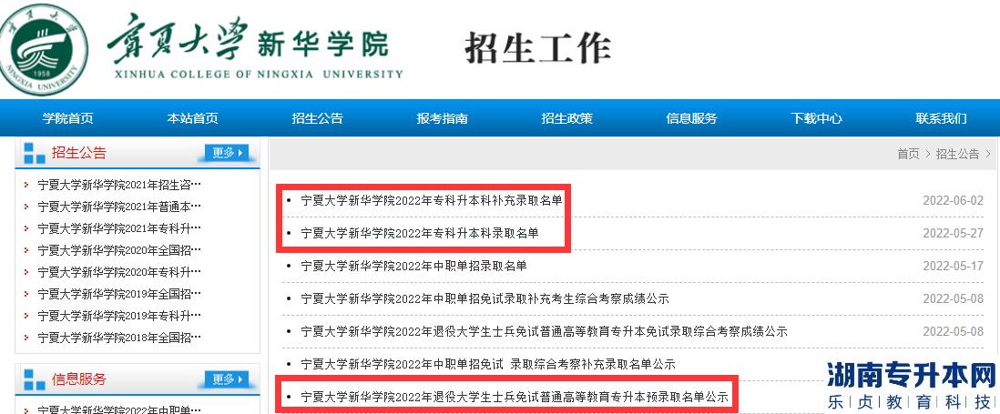 宁夏大学新华学院2022年专科升本科录取名单通知