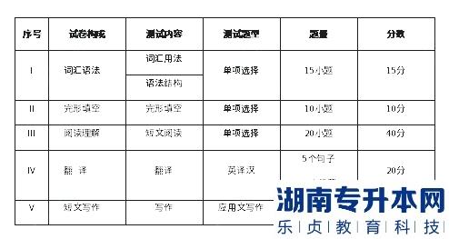 湖南涉外经济学院2023年专升本大学英语（艺术类）考试大纲