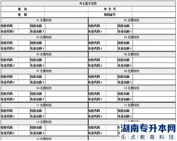 志愿填报表格样式参考