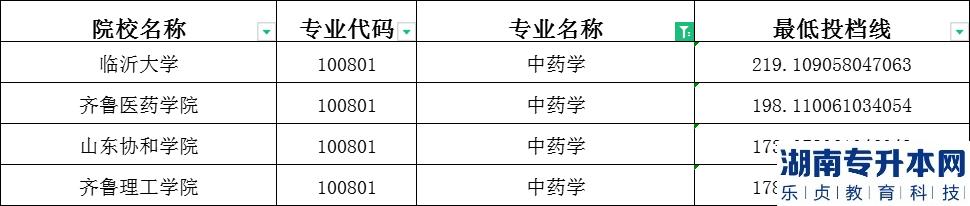 2023年山东专升本中药学建档立卡投档分数线