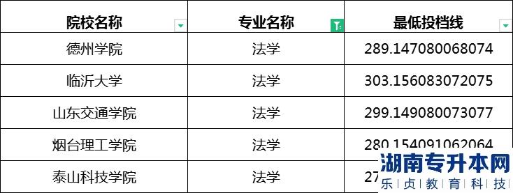 2023年山东专升本法学专业最低投档分数线
