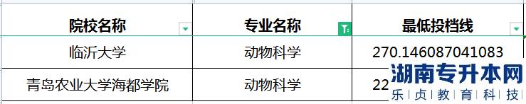 2023年山东专升本动物科学专业最低投档分数线