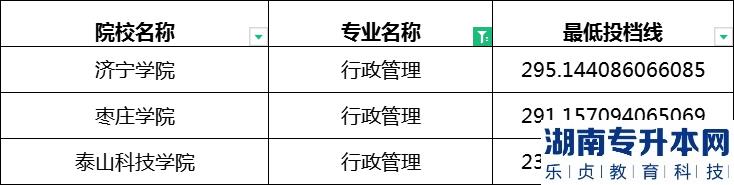 2023年山东专升本行政管理专业最低投档分数线