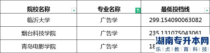 2023年山东专升本广告学专业最低投档分数线