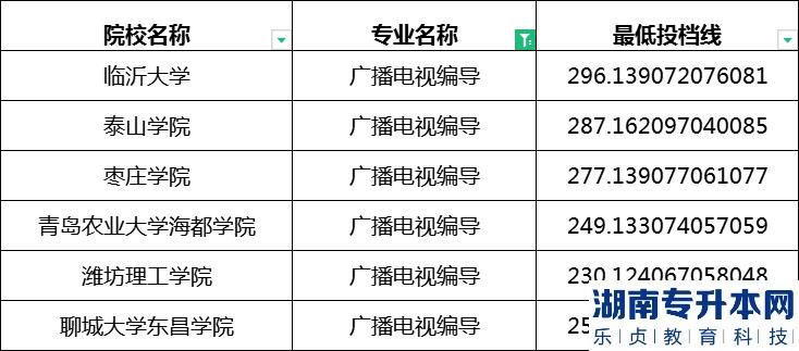 2023年山东专升本广播电视编导专业最低投档分数线