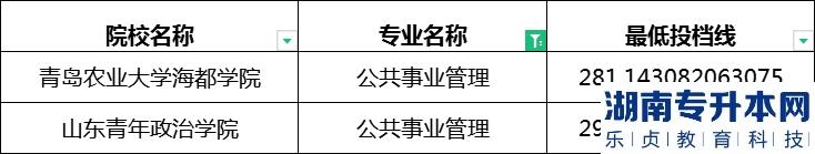 2023年山东专升本公共事业专业最低投档分数线