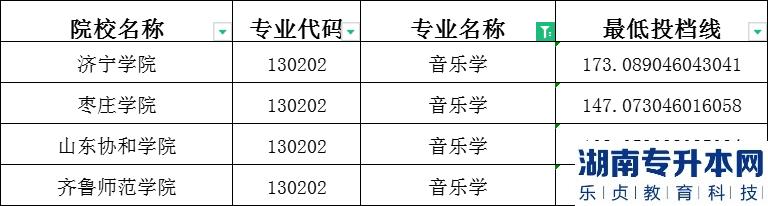 2023年山东专升本音乐学建档立卡投档分数线