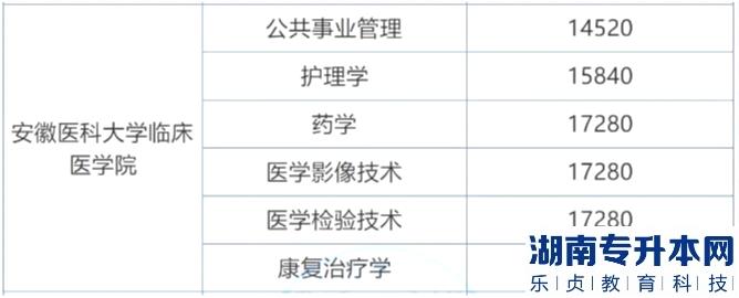 2023年安徽医科大学临床医学院专升本学费