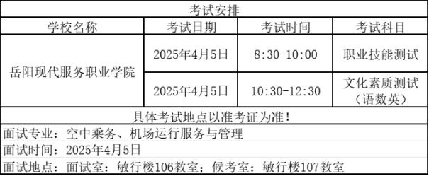 2025年岳阳现代服务职业学院单招二志愿考试通知