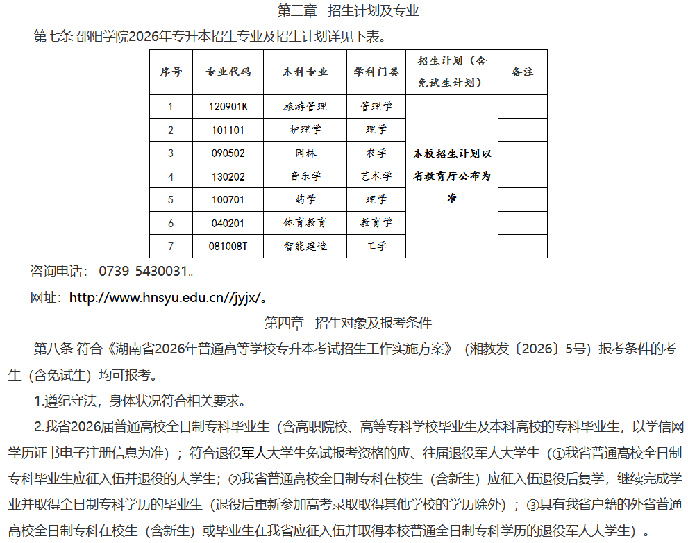 邵阳学院2026年专升本招生章程发布(图2) 邵阳学院2026年专升本招生章程发布2.png