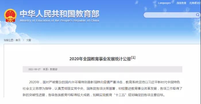 2020年全国教育事业发展统计公报
