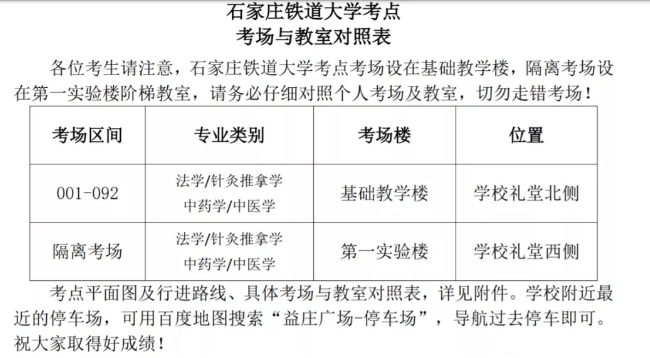 铁道大学专接本考点考场分布