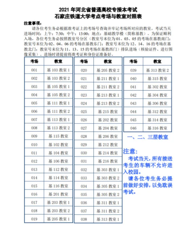 铁道大学专接本考点考场分布