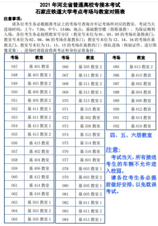 铁道大学专接本考点考场分布