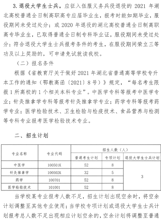 湖北中医药大学2021年普通专升本招生简章(图2)